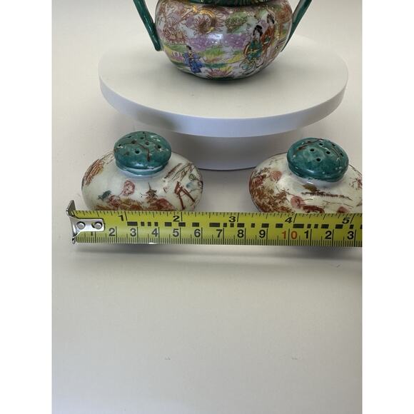 Vintage Geisha Girl Sugar Bowl and S & P Porcelian Green Handles Japan - Picture 5 of 10
